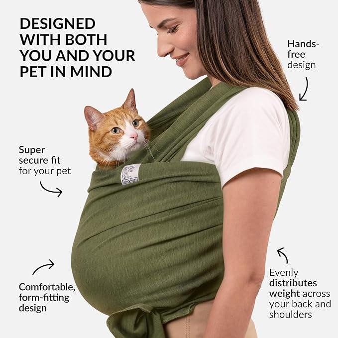 Dog Sling Carrier for Small Dogs - Anti-Anxiety Cat Sling, Puppy Pouch - Pet Sling in Gray Black Blue Green Pink Yellow (Green, Standard)-PurrikoPets