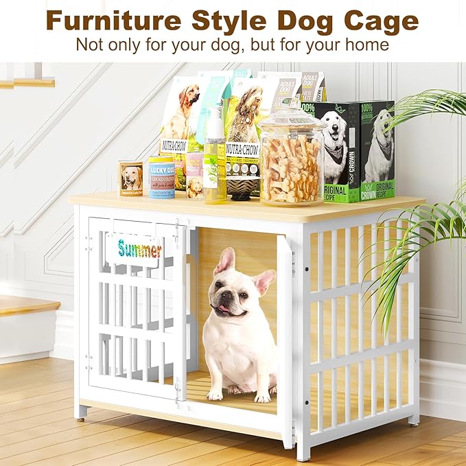 EasyCom 33" Dog Crate Furniture with Name Tag, Heavy Duty Dog Kennel Indoor for Medium and Small Dogs, Double-Doors Sturdy Metal Dog Cage, Decorate House as TV Stand, End Table, Bedside Table-PurrikoPets