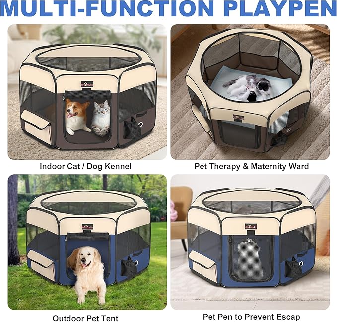 Aivituvin Dog Playpen Foldable Waterproof Pet Play Pens for Cat, Puppies, Rabbits, Chickens, Durable Portable Pet Tent for Travel Camping Indoor/Outdoor Blue XL-PurrikoPets