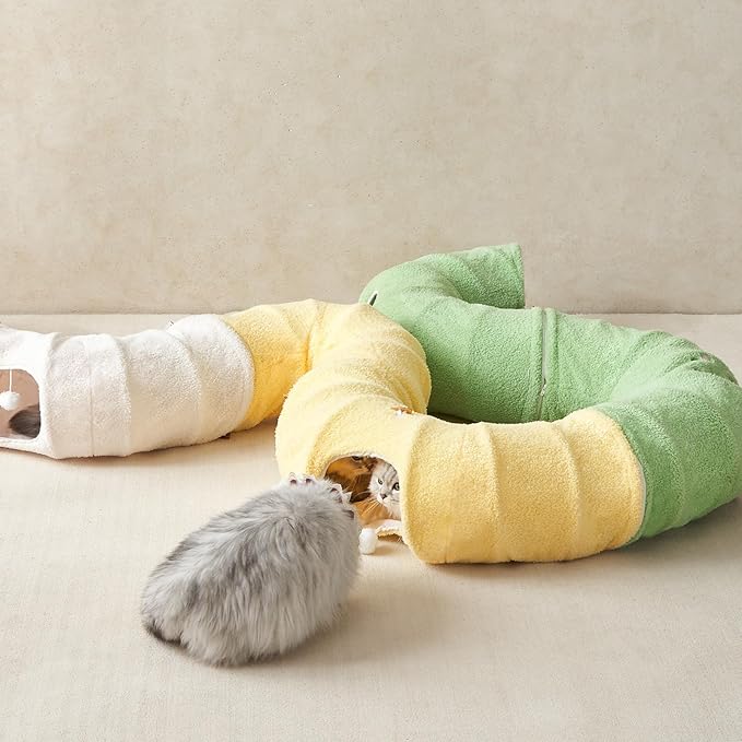 EHEYCIGA Cat Tunnel Bed for Indoor Cats, Cute Cat Donut Toy Tunnel for Small Large Cats with Washable Circle Cushion, Peekaboo Pet Cave Play Tunnel for Kitten, Puppy, Rabbit-PurrikoPets