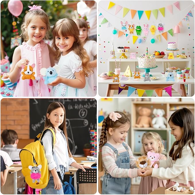 24 Pack Mini Stuffed Animals Bulk Party Favors For Kids Treasure Box Toys Classroom Plush Toys Claw Machine Key Chains Carnival Prizes Small Valentine Halloween Christmas Gifts Stocking Stuffers-PurrikoPets