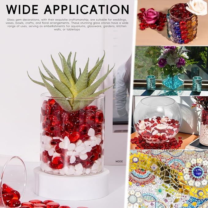 1 LB Red Glass Marbles, Mini Flat Glass Beads~150 PCS for Vase Fillers, Floral Bottom Mancala Gems Pebbles Fish Tank Rocks for Table Aquarium,Home Decor Art Craft Supplies(0.5"~0.7")-PurrikoPets