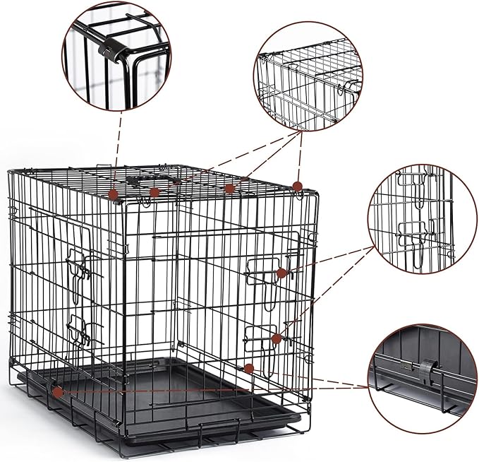 DONORO Dog Crates for Small Size Dogs Indoor Double Door Dog Kennels & Houses for Puppy and Cats, Collapsible Metal Contour Dog Cages (Brown, 24.0" L x 18.0" W x 20.0" H)-PurrikoPets