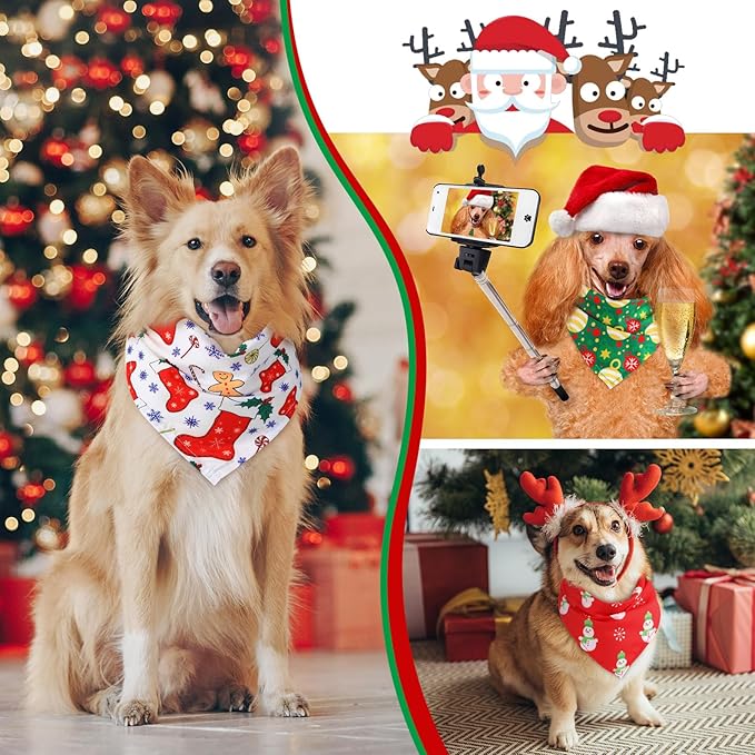 Abbylike 50 Pieces Christmas Dog Bandanas Bulk Xmas Bandanas for Dogs Triangle Kerchief Bibs Scarf Set for Christmas Pet Costume Accessories Decoration (31.5 x 21.7 x 21.7)-PurrikoPets