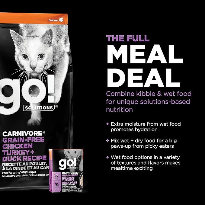 Go! Solutions Carnivore, Grain-Free, Protein Rich Dry Cat Food, Chicken, Turkey and Duck Recipe, 8 lb Bag-PurrikoPets