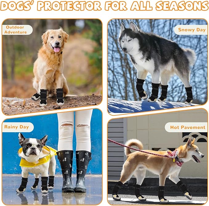 Dog Shoes for Large Small Medium Dogs, Dog Snow Boots Winter, Dog Booties and Paw Protectors to Prevent Licking, Anti-Slip Dog Shoes with Reflective for Hot Pavement,Hardwood Floors, Hiking (Size 4)-PurrikoPets