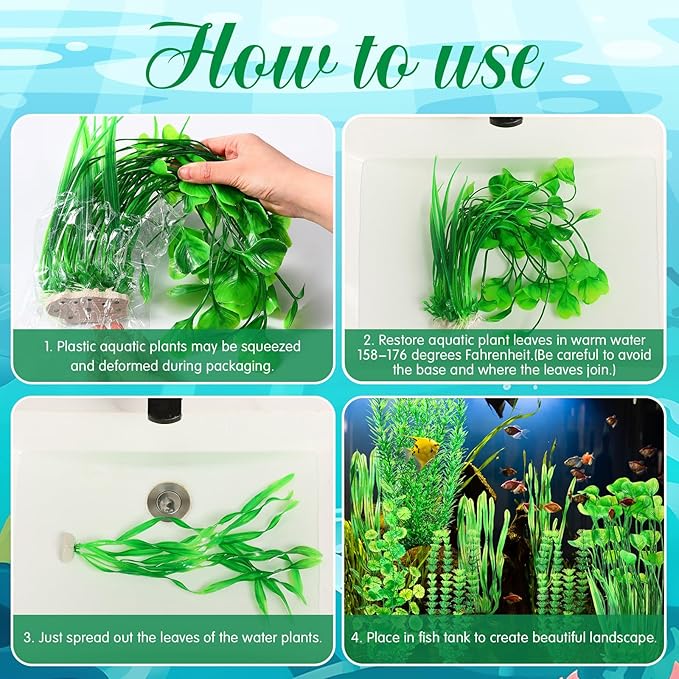 10 Pcs Large Aquarium Artificial Plants Decorations, Tall Plastic Fish Tank Plant Decorations for Household and Office Aquarium (Green)-PurrikoPets