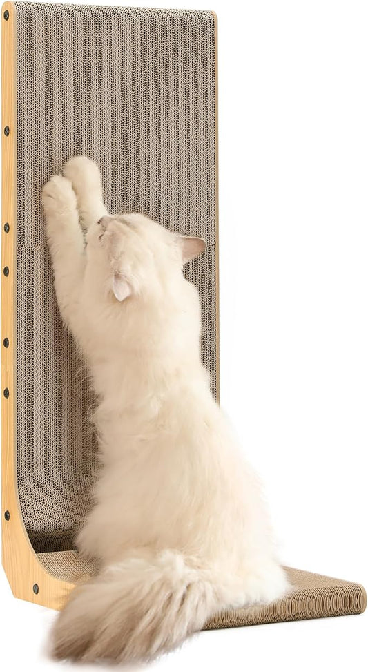 FUKUMARU Cat Scratcher, 32.7 Inch L Shape Cat Scratch Pad Wall Mounted, Cat Scratching Cardboard with Ball Toy for Indoor Cats, Extra Large-PurrikoPets