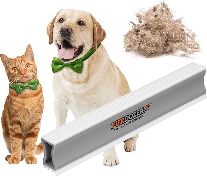 FurDozer X3 MEGA Pet Hair Remover & Auto Detailing Tool - Cat & Dog Hair Remover for Carpet, Car Interior, Couch, Bedding, & Furniture - Reusable Pet Hair Removal Tool for Dog Fur & Lint, 10", Grey-PurrikoPets