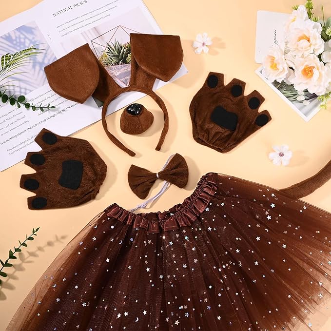 6 Pcs Puppy Costume for Women Include Dog Ears Headband,Bow Tie Tail Nose Paw Gloves and Tutu Skirt for Halloween-PurrikoPets