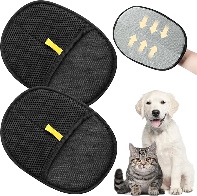 2Pcs Pet Hair Remover Glove,Static Pet Removal Gloves,Cat Grooming Gloves for Hair Removal,Reusable Double Sided Pet Hair Remover,for Couch,Furniture,Carpet,Curtain-PurrikoPets