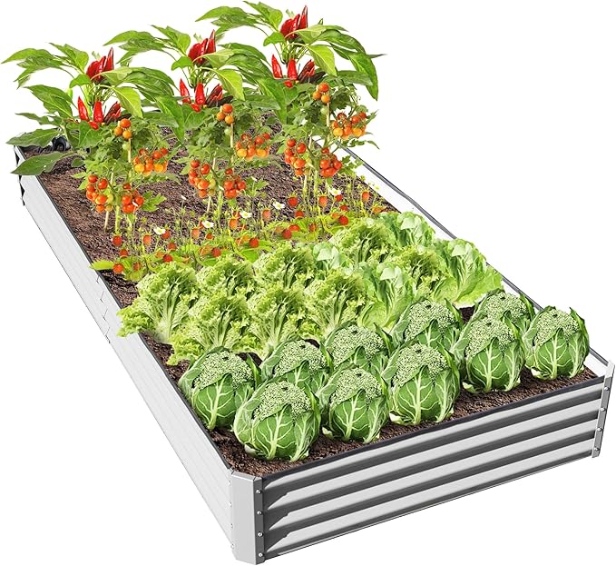 Domi Galvanized Raised Garden Bed, 8x4x1Ft Thickening Metal Planter Box for Vegetables Bottomless for Backyard Outdoor, 1" Deep w/ 228 Gallon Capacity - Silvery-PurrikoPets