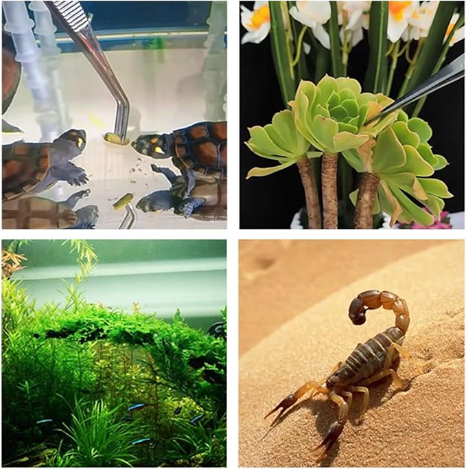 Feeding Tongs 2pcs Stainless Steel Aquarium Long Tweezers 27cm/10.6 inches Straight Curved Tweezers for Fish Tank Aquatic Plants Reptile Lizard Gecko Snake Spider Bird-PurrikoPets