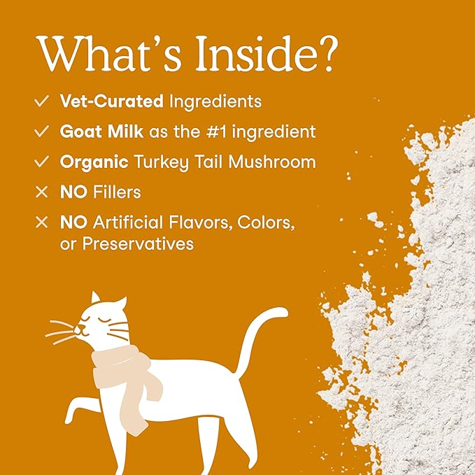 Fera Pets Immune Goat Milk for Dogs & Cats with Colostrum, Organic Turkey Tail Mushroom, & Probiotics - Improves Immune Response - for Picky Eaters - Powder - 60 TSP-PurrikoPets