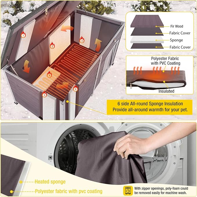 Aivituvin Dog House Insulated Outdoor Dog Kennel with Heated Liner for Winter 59" Extra Large Insulated Dog Cage with Heater,All-Around Iron Frame(Grey)-PurrikoPets