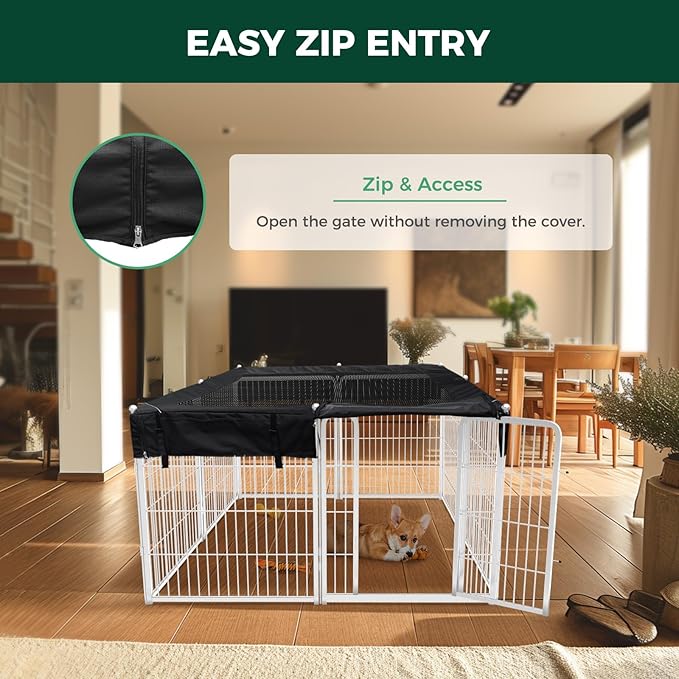 FXW Homeplus Unleashed Indoor Dog Playpen - Stress-Free and Safe Play, Heavy Duty 32 Inch 8 Wire Panels with Playpen Cover for Small and Medium Dogs, White│Patented-PurrikoPets