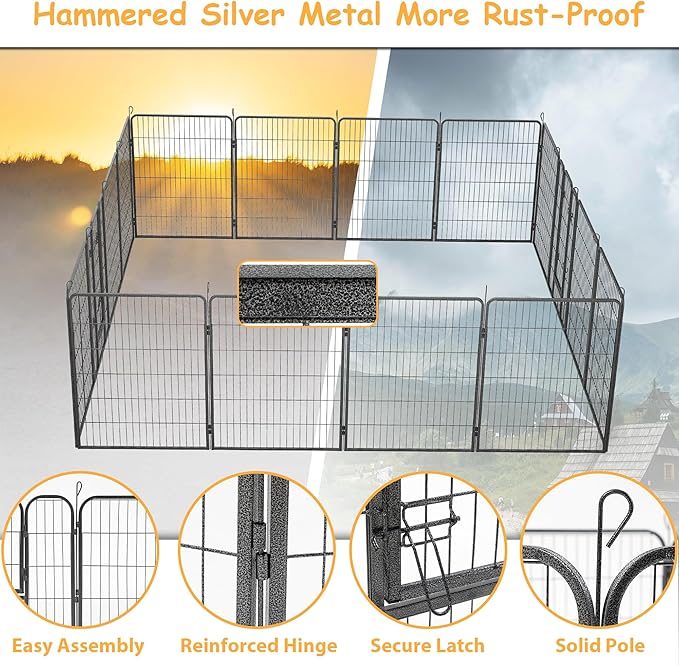 Dog Playpen, Outdoor Dog Fence, 16 Panels, 40" H Dog Pen for Medium/Small Dogs, Heavy Duty Metal Pet Fence with Gate, Portable Dog Fence for RV Camping and Yard (Black)-PurrikoPets