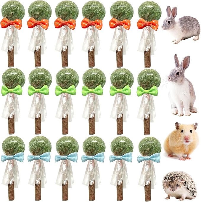 18-Pack Natural Alfalfa & Apple Wood Chew Lollipops for Small Pets - Healthy Dental Toys for Hamsters, Rabbits, Guinea Pigs, Chinchillas-PurrikoPets
