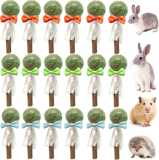 18-Pack Natural Alfalfa & Apple Wood Chew Lollipops for Small Pets - Healthy Dental Toys for Hamsters, Rabbits, Guinea Pigs, Chinchillas-PurrikoPets