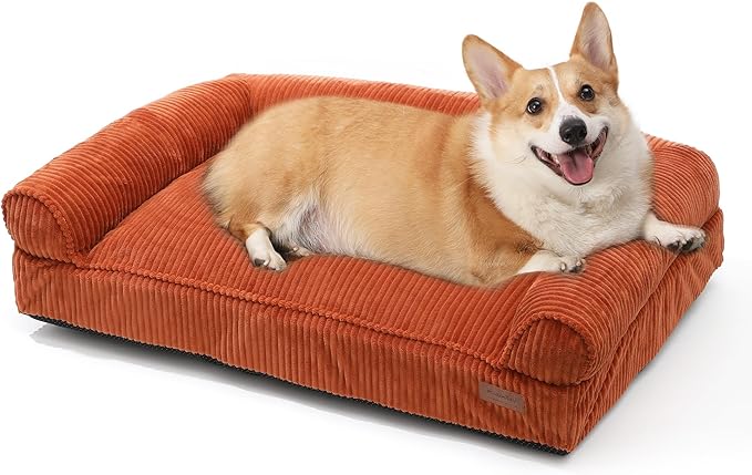 FUKUMARU Cute Dog Bed, Fluffy Dogs Couch with TPU Layer Keeping Lining Dry, Pet Sofa Medium Size Dog Easy to Care, Warm Cat Bed with Removable Zipper Cover, 36inch, Large, Orange-PurrikoPets