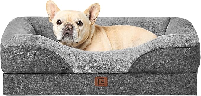 EHEYCIGA Memory Foam Dog Bed for Medium Size, Orthopedic Dog Sofa with Sides and Waterproof Liner, Washable Bolster Pet Bed Couch with Removable Cover, 30x20x6.5 Inch, Grey-PurrikoPets
