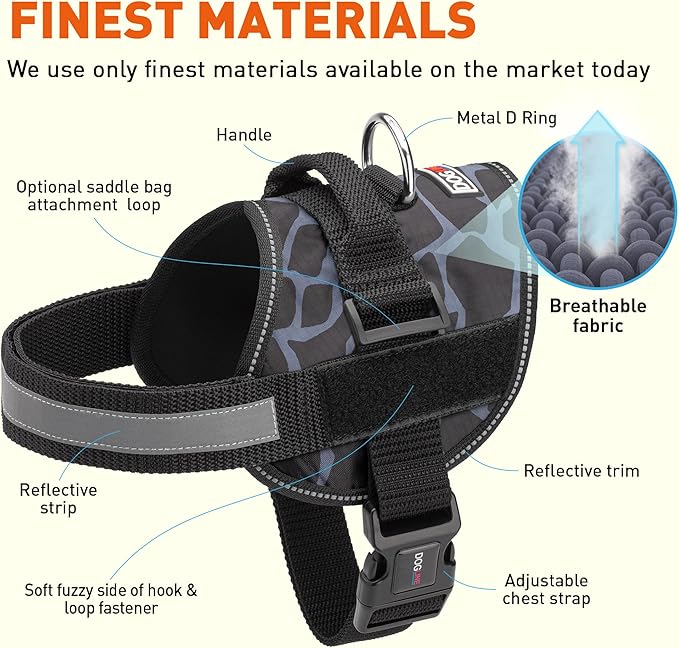 Dogline Dog Harness, Reflective No-Pull Adjustable Vest with Handle for Walking, Training, Breathable, No - Choke Harness for Small, Medium or Large Dogs Room for Patches Girraffe Grey XL 33"-46"-PurrikoPets