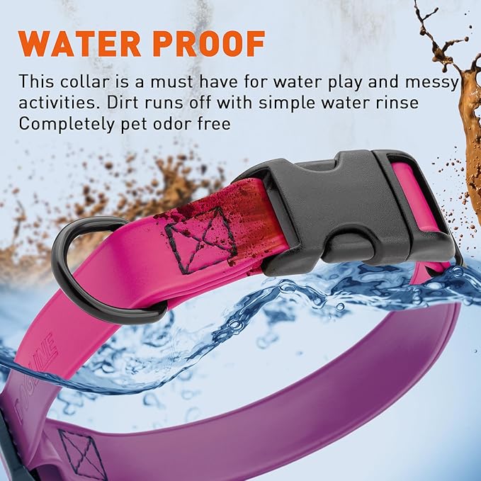 Dogline Biothane Waterproof Dog Collar with Quick Release Buckle Strong Coated Nylon Webbing with Odor- Proof for Easy Care Easy to Clean Fits Small Medium Large Dogs, Magenta Pink 1" W 15-23" L-PurrikoPets