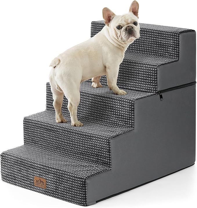 Dog Stairs for Small Dogs, 5 Tier Removable Wider Pet Stairs for Couch and Bed, 23.6" H Non-Slip Dog Steps for Puppies and Old Cats with Support Board, 29.5x19.7x23.6 inch, Dark Grey-PurrikoPets