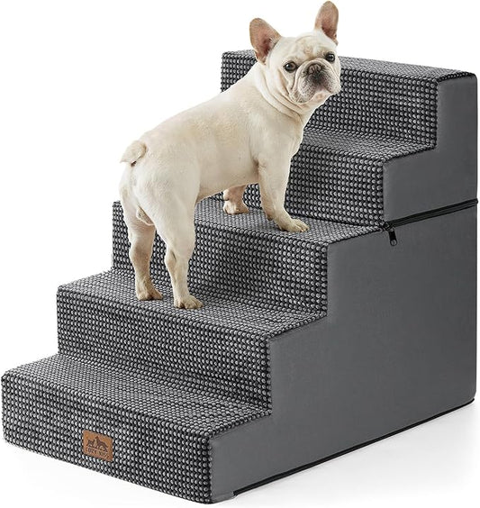 Dog Stairs for Small Dogs, 5 Tier Removable Wider Pet Stairs for Couch and Bed, 23.6" H Non-Slip Dog Steps for Puppies and Old Cats with Support Board, 29.5x19.7x23.6 inch, Dark Grey-PurrikoPets