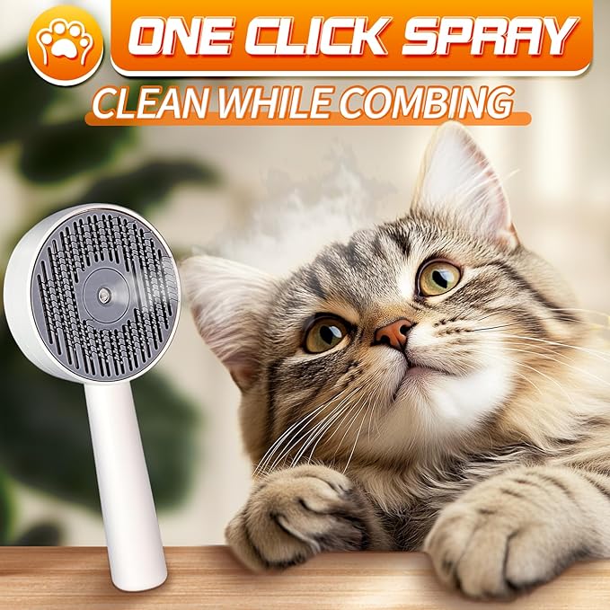 3 in 1 Cat Steam Brush, Self-Cleaning Anti-Static Pet Spray Hair Removal Comb for Cats with Release Button and Tank, Rechargeable Steam Brush for Shedding, Massage and Cleaning-PurrikoPets