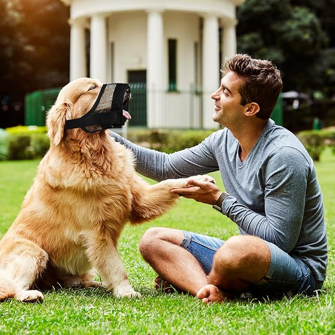 Dog Muzzle, Soft Mesh Muzzle for Large Dog Mouth Guard, Breathable Adjustable Muzzles to Prevent Biting, No Bark Muzzle for Dogs Allow Panting Drinking (Black, L)-PurrikoPets