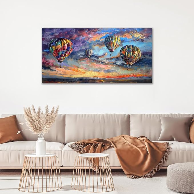 Extra Large Wall Art Hot Air Balloons Canvas Living Room Pictures Framed Prints Colorful Oversize Wall Decor Animal Painting Artwork for Bedroom Dining Home 60"x30"-PurrikoPets