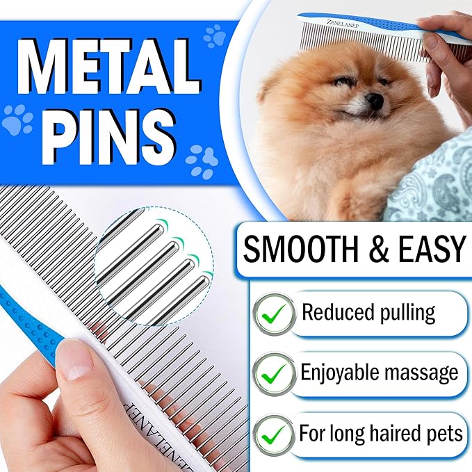 Dog Grooming Comb for Matting – Metal Dematting Comb with Stainless Steel Teeth & Non-Slip Handle (Style 1)-PurrikoPets