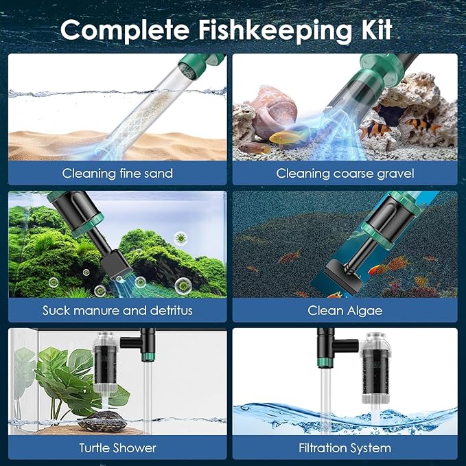 AKKEE Aquarium Vacuum Gravel Cleaner, 8 in 1 Multifunctional 36W Fish Tank Gravel Cleaner Vacuum for Water Changer Wash Sand Water Filter Circulation Waterproof Aquarium Vacuum Cleaner Timed Off-PurrikoPets