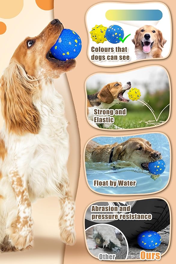 Dog Tennis Balls for Aggressive Chewers, Indestructible Durable Bouncy Interactive Toy for Dogs Fetch Game Lightweight Floating Outdoor Training(2 Yellow Point+ 2 Blue Cirle Medium)-PurrikoPets