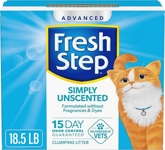 Fresh Step Advanced Simply Unscented Clumping Litter, Fresh Step Unscented Cat Litter Fights Odor on Contact, 18.5 lb. Box-PurrikoPets