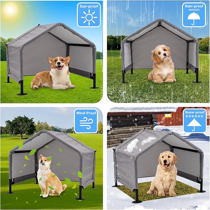 Dog Shade Shelter Outdoor Tent for Small Medium Dogs, Waterproof Sun Protection Pet House for Dogs, Small Animals and Livestock, Pet Canopy with Upgraded Doors and Ground Nails-PurrikoPets