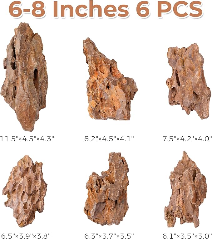 6-8 Inches Natural Dragon Stone 6 PCS Aquarium Rocks for Aquascaping, Aquarium Landscaping, Terrariums, Fish Tank Decoration, Vivariums, Paludarium, Reptile and Amphibian Enclosures-PurrikoPets