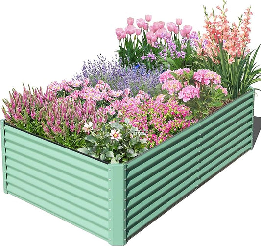 Domi Raised Garden Beds Outdoor, 8x4x2ft Thickening Tall Metal Rectangular Deep Root Box Planter for Vegetables, Flowers, Herbs, and Succulents 2" Deep w/ 456 Gallon Capacity - Green-PurrikoPets