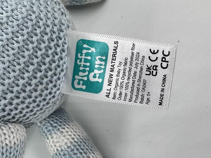 100% Organic Cotton Baby Elephant Stuffed Animal 7.1" | Blue Soft Toy for Newborn-PurrikoPets