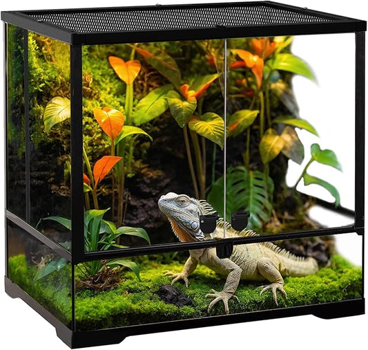 32 Gallon Professional Glass Terrarium 24"x18"x18" Durable Reptile Habitat Tank with Heat Resistant Aluminum Alloy Frame, Dual Front Swinging Doors for no Jam by Sand and Other Debris-PurrikoPets