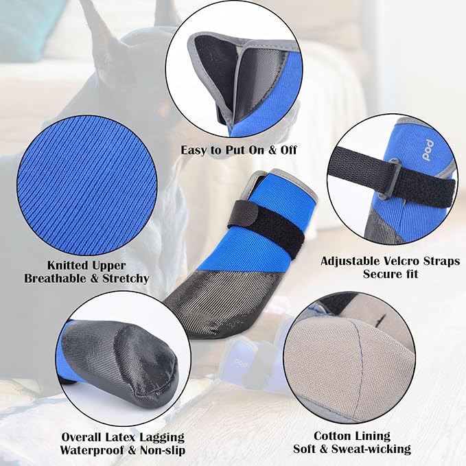 Dog Shoes Lightweight Dog Boots-Breathable Knitted Paw Protector with Adjustable Strap for Hot Pavement, Rain Walking, Hardwood Floors Anti Slip Reduce Noise, Prevent Licking Paws(Blue,L)-PurrikoPets