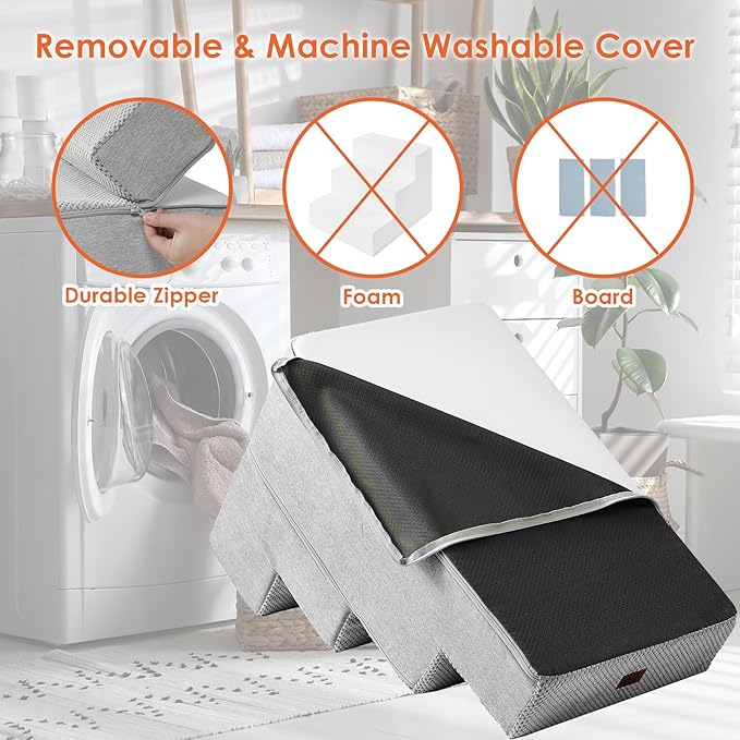 EHEYCIGA Dog Stairs for Bed 20" H, 4-Step Extra Wide Dog Steps for High Bed, Pet Steps for Small Dogs and Cats, Non-Slip Balanced Pet Ramp Indoor, Light Grey-PurrikoPets