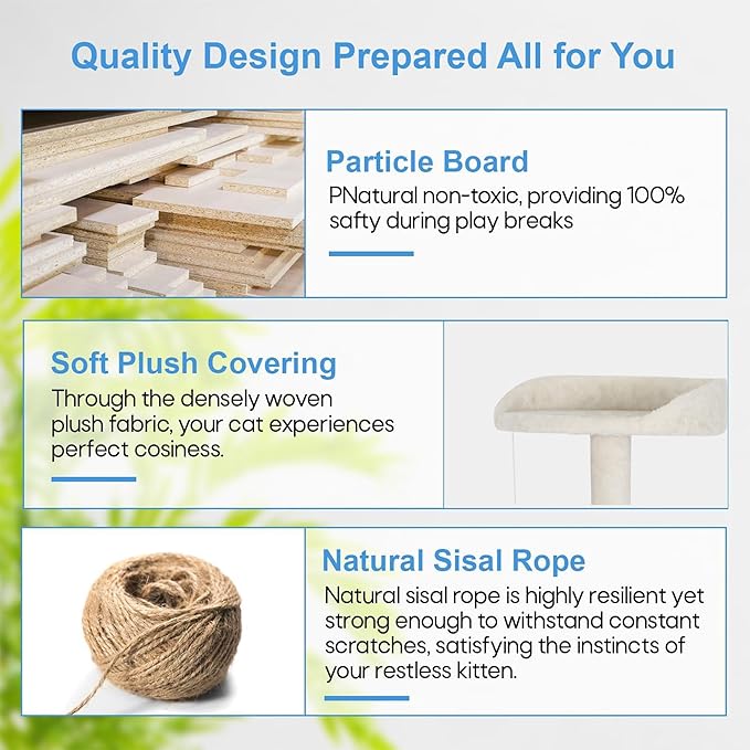 FDW Cat Tree Tower 81in Multi-Level Durable Cat Scratching Post & Cozy Fun Jumping Platform Space Saving Condo Pet Play House for Indoor Cats,Beige-PurrikoPets