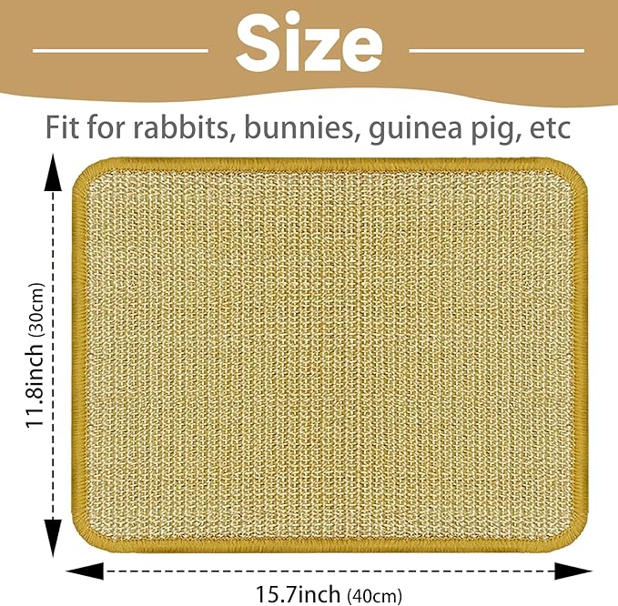 DYAUS Bunny Scratch Pad, Natural Sisal Rabbit Scratching Mat for Claws and Teeth Care, Indoor Bunny Chew Toys Bunny Bed for Biting Sleeping Nesting (1PC, 16x12in)-PurrikoPets