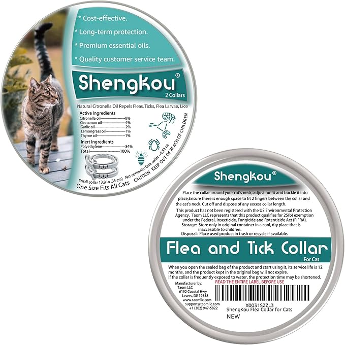 Flea and Tick Collar for Cats - Offers 12-Month Protection, Crafted with Premium Plant Oils, Waterproof, Natural, Safe for Kittens, Includes Free Comb and Tweezers, 13.8 in (2 Packs)-PurrikoPets