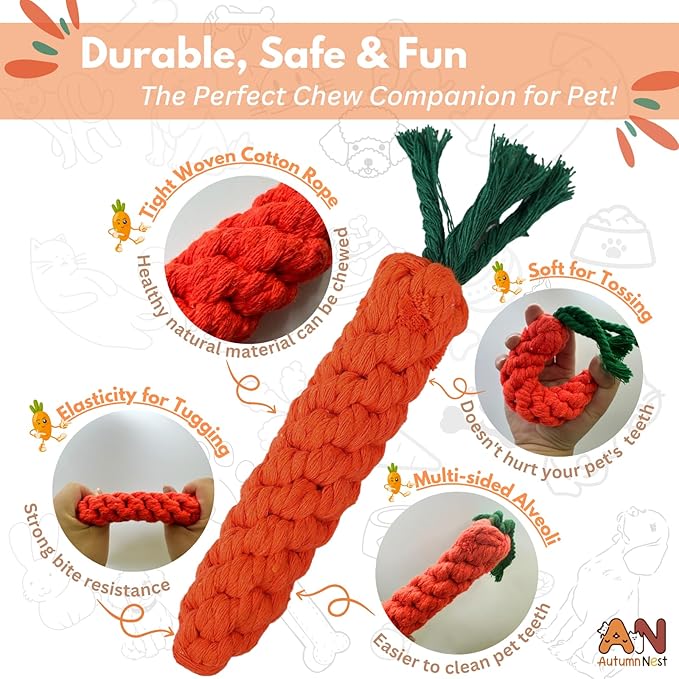 3PCS Orange Woven Pet Chew Set, Puppy Teething Chews, Dog Chew Treats, Cat Teething Playset, Safe Braided Chews for Pets, Durable & Interactive-PurrikoPets