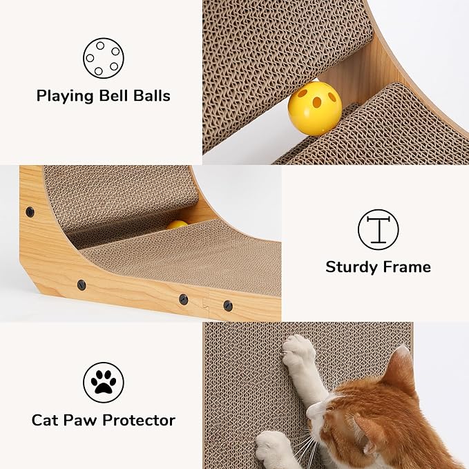 FUKUMARU Cat Scratcher, 32.7 Inch L Shape Cat Scratch Pad Wall Mounted, Cat Scratching Cardboard with Ball Toy for Indoor Cats, Extra Large-PurrikoPets