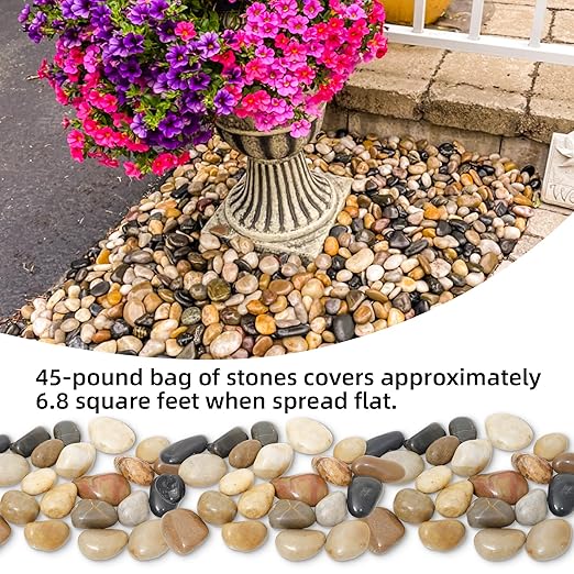 45LB 1"-2" Decorative River Rocks for Plants, Polished Pebbles for Garden Landscaping, Planters,Aquarium,Vase Fillers, Indoor & Outdoor Decor-PurrikoPets