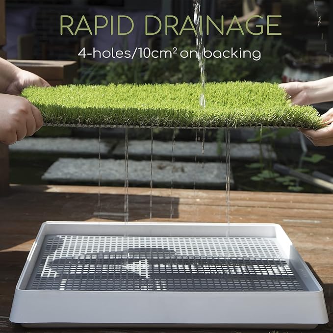 Dog Grass Pad with Tray, Dog Litter Box, Porch Potty for Puppy Pee Training, Indoor Portable Fake Grass Pee Pad System, Artificial Grass + Pee Pad Holder-PurrikoPets